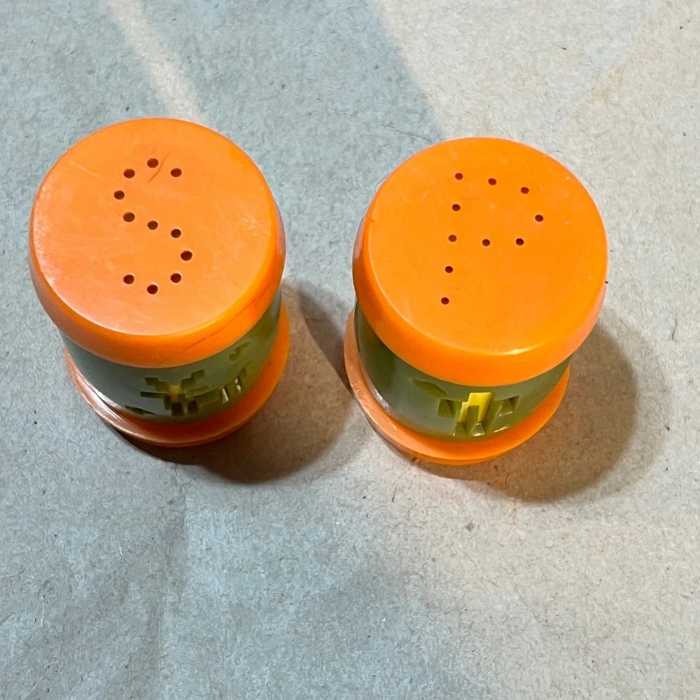 St. Labre Indian School Salt and Pepper Shakers Orange Green Vintage Deer